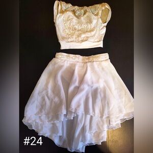 Custom Size Large Child Tan & White Sequinned 2 Piece Dance Top & Skirt